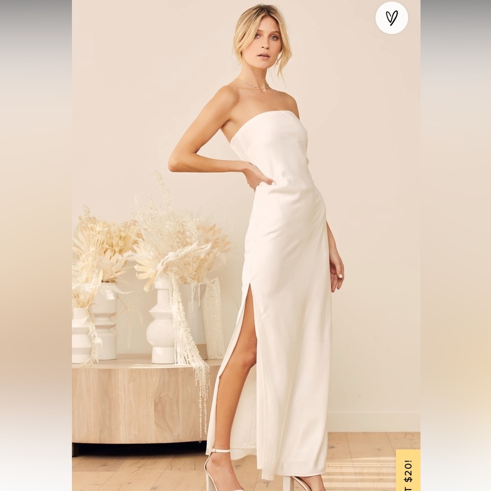 Lulus “A thing called love” White Satin Strapless Maxi Dress